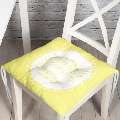 Home Sweet Home Dijital Baskılı Pofidik Kare Sandalye Minderi