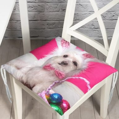 Sevimli Köpek Desenli Dijital Baskılı Modern Pofidik Sandalye Minderi