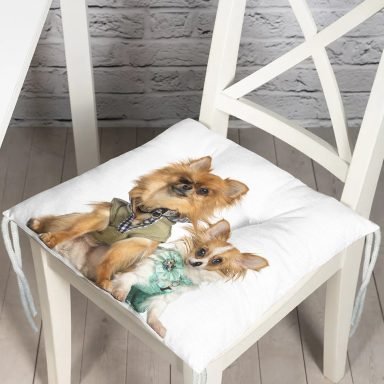 Sevimli Köpekler Dijital Baskılı Modern Pofidik Sandalye Minderi