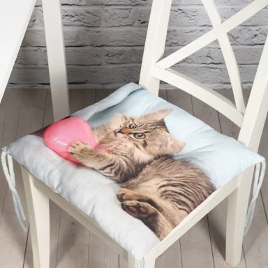 Sevimli Kedi Desenli Dijital Baskılı Modern Pofidik Sandalye Minderi