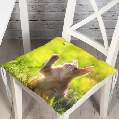 Sevimli Kedi Desenli Dijital Baskılı Modern Pofidik Sandalye Minderi