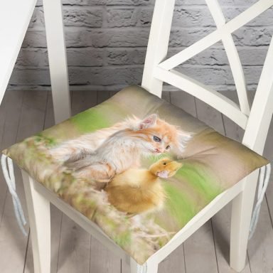 Sevimli Kedi ve Ördek Motifli Modern Pofidik Sandalye Minderi