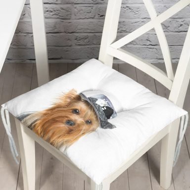Sevimli Köpek Desenli Dijital Baskılı Modern Pofidik Sandalye Minderi