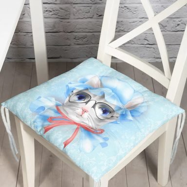 Sevimli Kedi Desenli Dijital Baskılı Modern Pofidik Sandalye Minderi