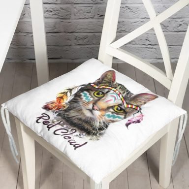 Kızıl Derili Kedi Motifli Modern Pofidik Sandalye Minderi