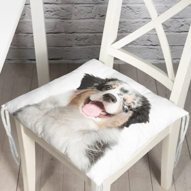Sevimli Köpek Desenli Dijital Baskılı Modern Pofidik Sandalye Minderi