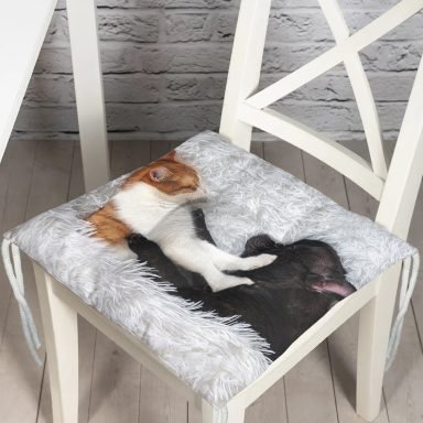 Köpek ve Kedili Dijital Baskılı Modern Pofidik Sandalye Minderi