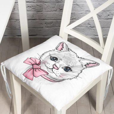 Sevimli Kedi Desenli Dijital Baskılı Modern Pofidik Sandalye Minderi