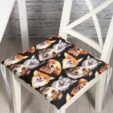 Siyah Zemindeki Sevimli Köpekler Modern Pofidik Sandalye Minderi