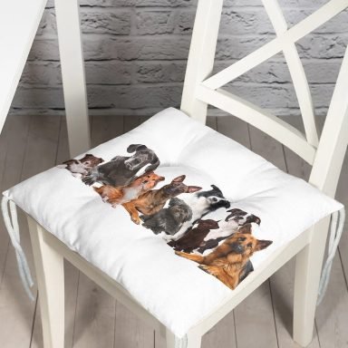 Çeşitli Köpek Desenli Dijital Baskılı Modern Pofidik Sandalye Minderi