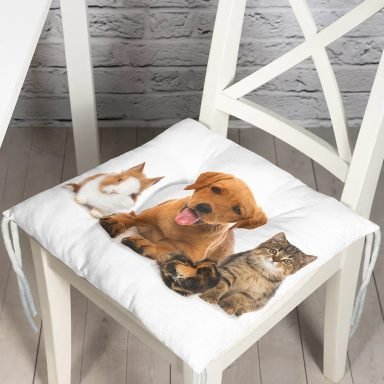 Tavşan-Kedi-Köpek Desenli Dijital Baskılı Modern Pofidik Sandalye Minderi