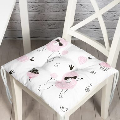 Çizgi Köpek Desenli Dijital Baskılı Modern Pofidik Sandalye Minderi