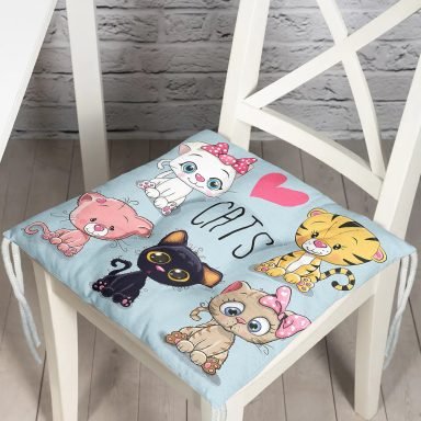 Cats Motifli Dijital Baskılı Modern Pofidik Sandalye Minderi