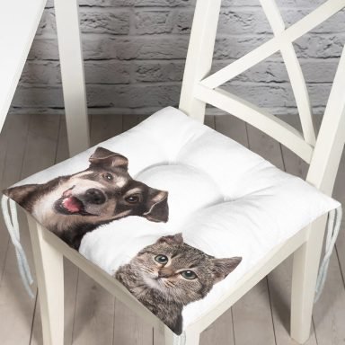 Sevimli Köpek ve Kedi Desenli Sevimli Modern Pofidik Sandalye Minderi