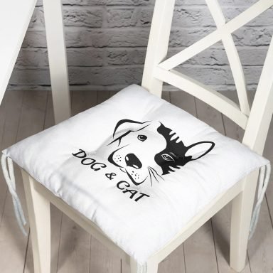 Dog & Cat Dijital Baskılı Modern Pofidik Sandalye Minderi