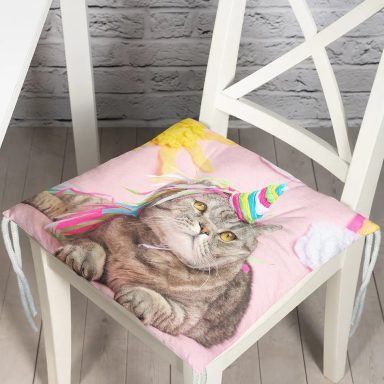 Sevimli Kedi Desenli Dijital Baskılı Modern Pofidik Sandalye Minderi