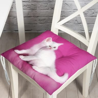 Sevimli Kedi Desenli Dijital Baskılı Modern Pofidik Sandalye Minderi