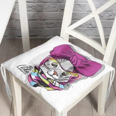 I Like Dress Up Kedicik Dijital Baskılı Modern Pofidik Sandalye Minderi