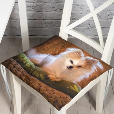 Sevimli Köpek Desenli Dijital Baskılı Modern Pofidik Sandalye Minderi