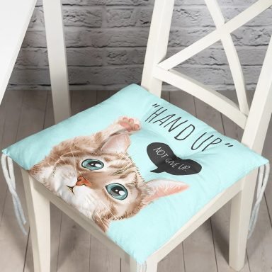 Sevimli Kedi Desenli Dijital Baskılı Modern Pofidik Sandalye Minderi