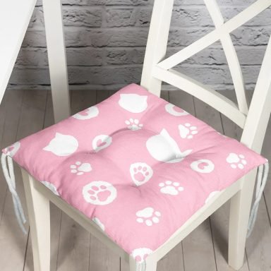 Pembe Zeminli Kedi Suretli Modern Pofidik Sandalye Minderi
