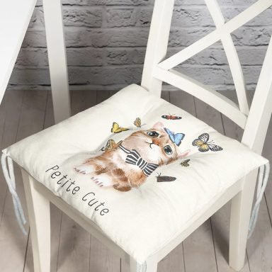Sevimli Kedi Desenli Dijital Baskılı Modern Pofidik Sandalye Minderi