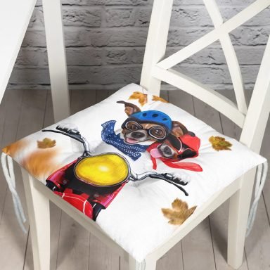 Motor Süren Çılgın Köpekler Dijital Baskılı Modern Pofidik Sandalye Minderi