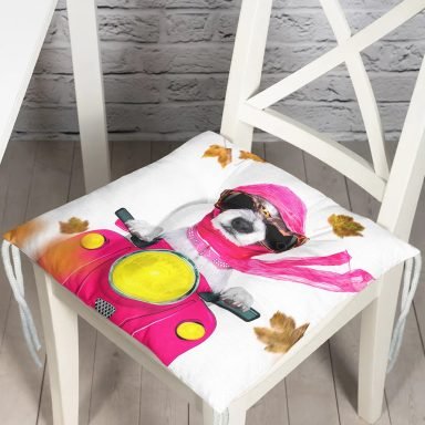 Motor Süren Çılgın Köpek Dijital Baskılı Modern Pofidik Sandalye Minderi