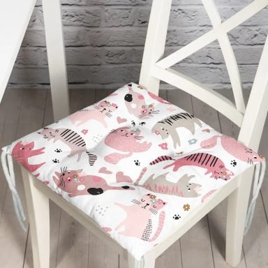Sevimli Kedi Desenli Dijital Baskılı Modern Pofidik Sandalye Minderi
