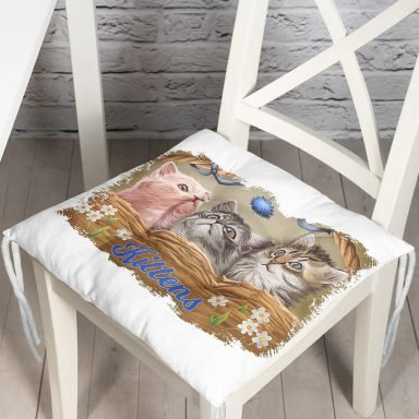 Sevimli Kediler Dijital Baskılı Modern Pofidik Sandalye Minderi
