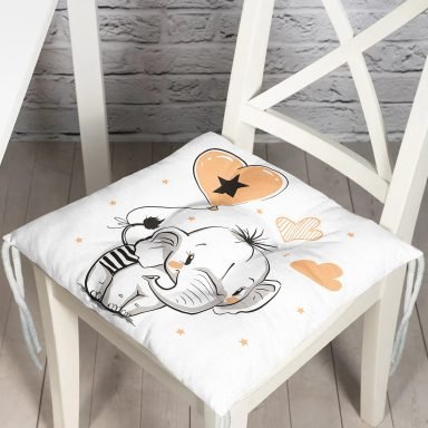 Sevimli Bebek Fil Çocuk Odası Dijital Baskılı Modern Pofidik Sandalye Minderi