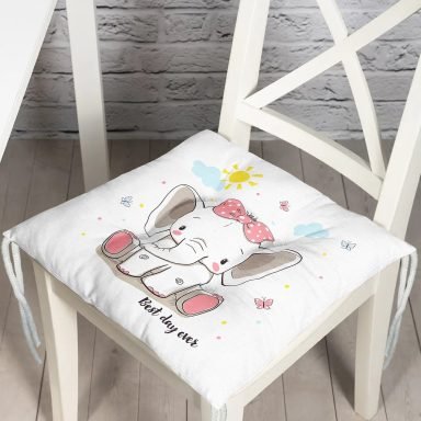 Sevimli Kız Bebek Fil Çocuk Odası Dijital Baskılı Modern Pofidik Sandalye Minderi