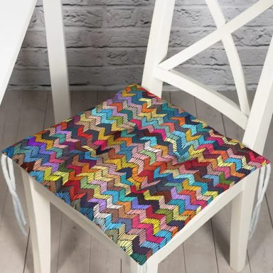 Rengarenk Geometrik Desenli Dijital Baskılı Modern Pofidik Sandalye Minderi
