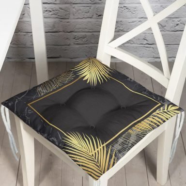 Siyah Zeminde Dairesel Geometrik Motifli Dijital Baskılı Modern Pofidik Sandalye Minderi