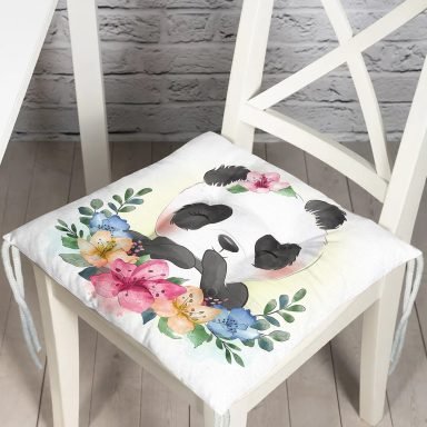 Sevimli Bebek Panda Çocuk Odası Dijital Baskılı Modern Pofidik Sandalye Minderi