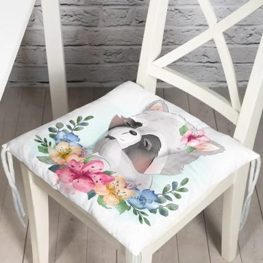Sevimli Bebek Rakun Çocuk Odası Dijital Baskılı Modern Pofidik Sandalye Minderi