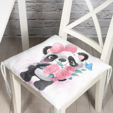Sevimli Yavru Panda Çocuk Odası Dijital Baskılı Modern Pofidik Sandalye Minderi