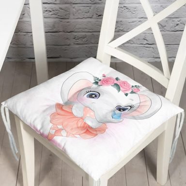 Sevimli Bebek Balerin Fil Çocuk Odası Dijital Baskılı Modern Pofidik Sandalye Minderi