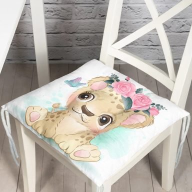 Sevimli Bebek Aslan Çocuk Odası Dijital Baskılı Modern Pofidik Sandalye Minderi