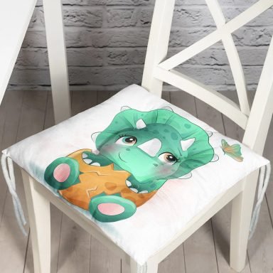 Sevimli Yeşil Bebek Dinozor Çocuk Odası Dijital Baskılı Modern Pofidik Sandalye Minderi