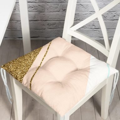 Pembe Krem Gold Motifli Dijital Baskılı Modern Pofidik Sandalye Minderi