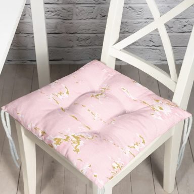 Pembe Zemin Mermer Motifli Dijital Baskılı Modern Pofidik Sandalye Minderi