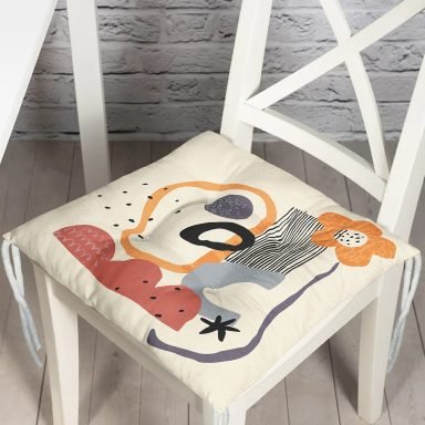 Sanatsal Motifli Çiçek Detaylı Dijital Baskılı Modern Pofidik Sandalye Minderi