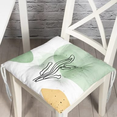 Soft Renkli Onedraw Yaprak Temalı Dijital Baskılı Modern Pofidik Sandalye Minderi