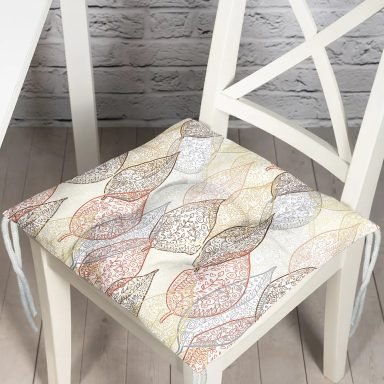 Beyaz Zeminli Soft Renkli Yapraklı Dijital Baskılı Modern Pofidik Sandalye Minderi