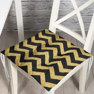 Siyah Zeminde Gold Kalp Desenli Dijital Baskılı Modern Pofidik Sandalye Minderi