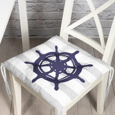 Gri Beyaz Çizgili Çapa Desenli Dijital Baskılı Modern Pofidik Sandalye Minderi