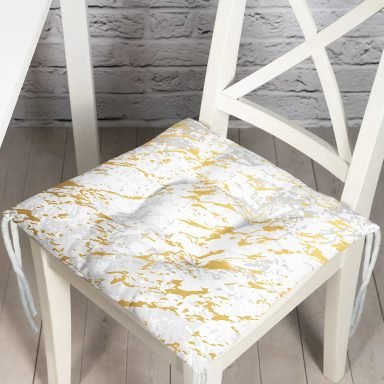 Gri Beyaz Zeminde Gold Detaylı Çizim Dijital Baskılı Modern Pofidik Sandalye Minderi