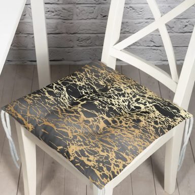Siyah Zeminde Gold Renkli Çizim Desenli Dijital Baskılı Modern Pofidik Sandalye Minderi