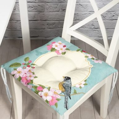 Modern Kuş Desenli Dijital Baskılı Modern Pofidik Sandalye Minderi